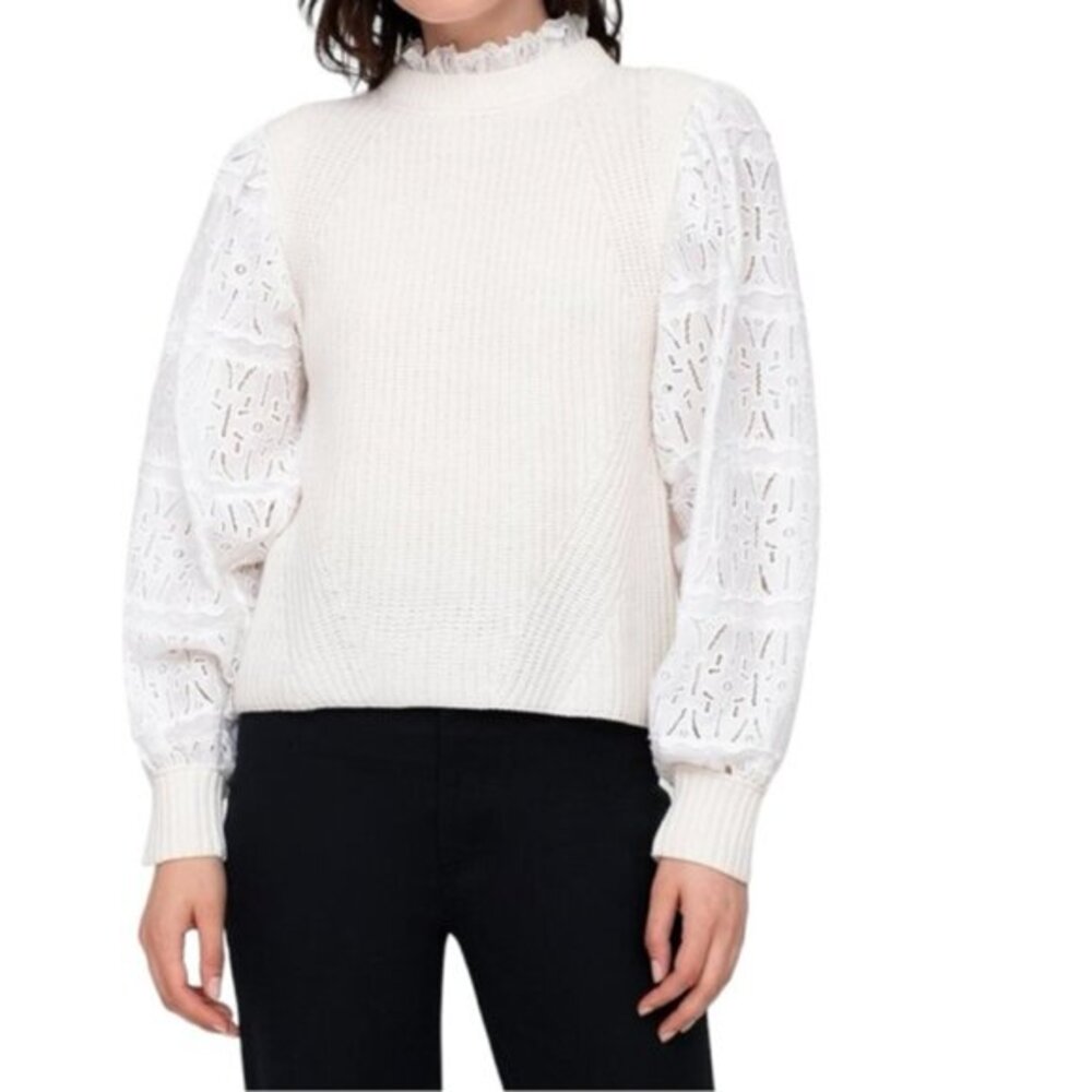 SEA NEW YORK- Iris Sweater Eyelet Statement Sleeves Wool